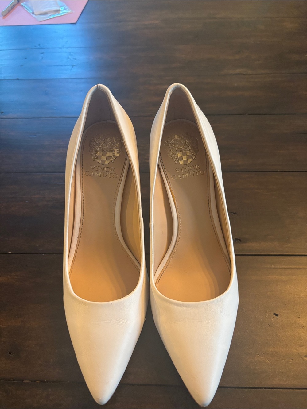 Vince Camuto Cream Pointed Toe Leather Pumps